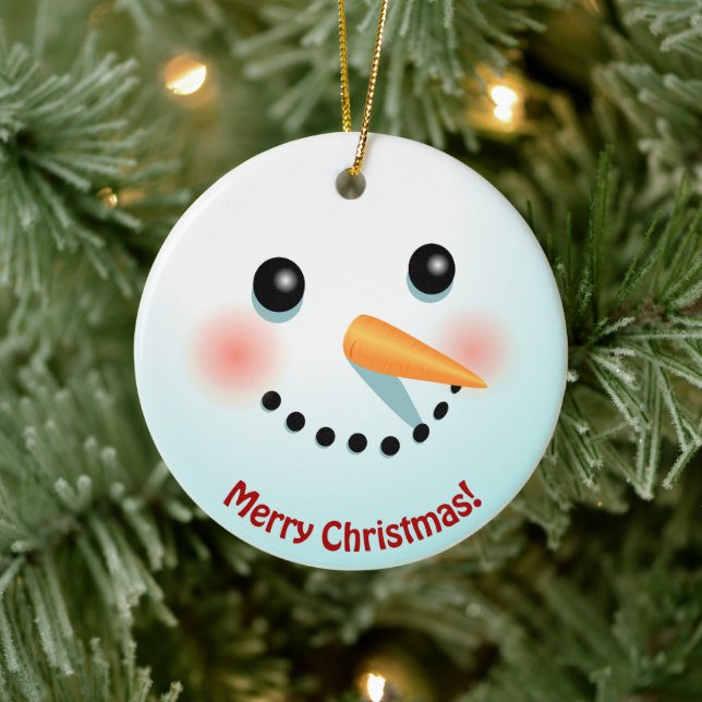 Funny Snowman Face mit Carrot Nose Cartoon Keramik Ornament (Baum)