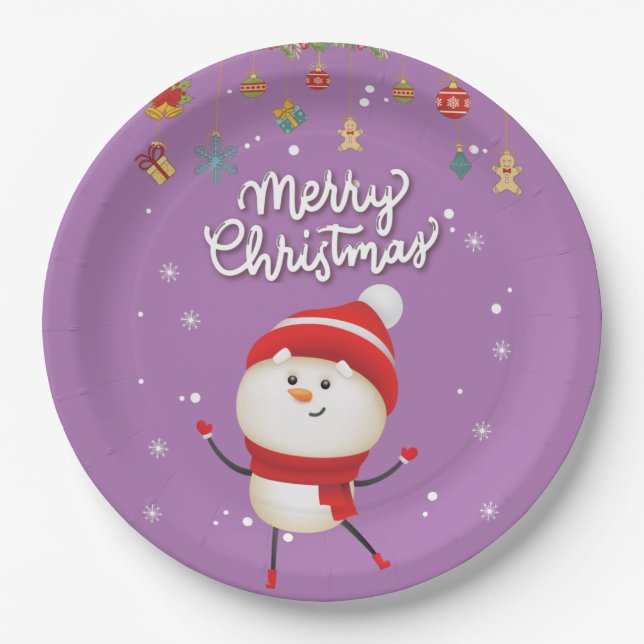 Funny Snowman Frohe Weihnachten Pappteller (Vorderseite)