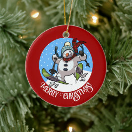 Funny Snowman Frohe Weihnachten! Skifahren Cartoon Keramik Ornament