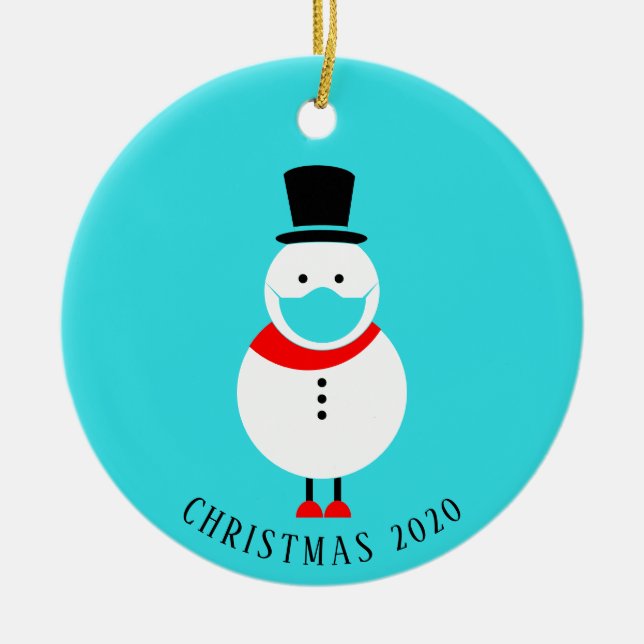 Funny Snowman im Gesicht Maske Personalisierte Wei Keramik Ornament (Vorne)