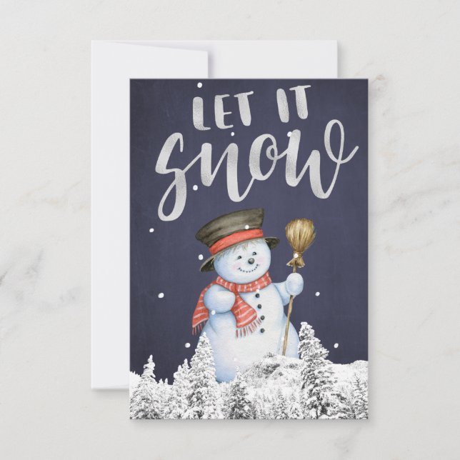 Funny Snowman | Lassen Sie es Silber Typografie er Karte (Vorderseite)