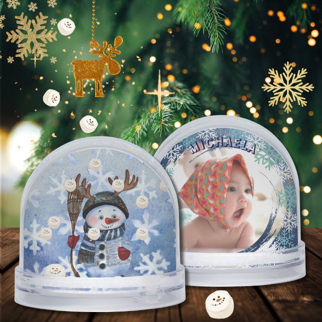 Funny Snowman Marshmallow Custom Foto Schneeglocke Schneekugeln (Funny Snowman Marshmellow Custom Photo snow globe)
