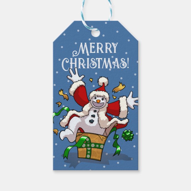 Funny Snowman Merry Christmas Surprise Cartoon Geschenkanhänger (Vorderseite)