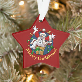 Funny Snowman Merry Christmas Surprise Cartoon Ornament