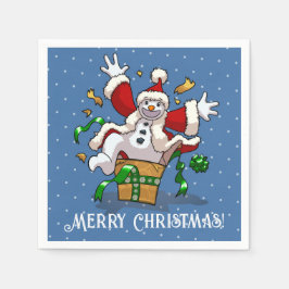 Funny Snowman Merry Christmas Surprise Cartoon Serviette
