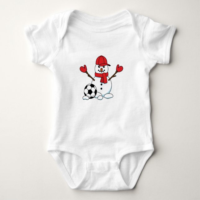 Funny Snowman mit Fußball Baby Strampler (Vorderseite)