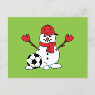 Funny Snowman mit Fußball Feiertagspostkarte