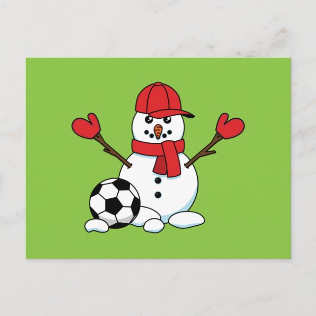 Funny Snowman mit Fußball Feiertagspostkarte (Vorderseite)