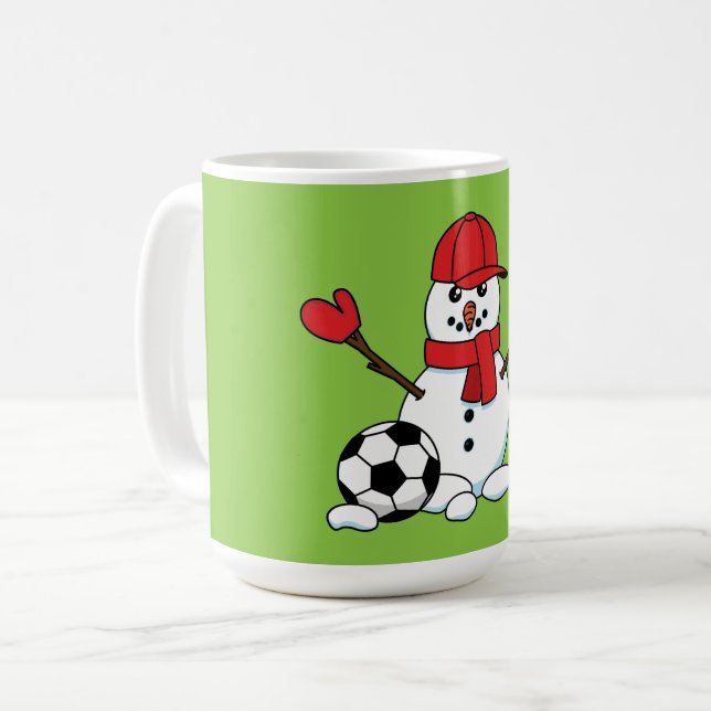 Funny Snowman mit Fußball Kaffeetasse (Vorderseite Links)