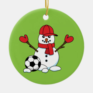 Funny Snowman mit Fußball Keramik Ornament