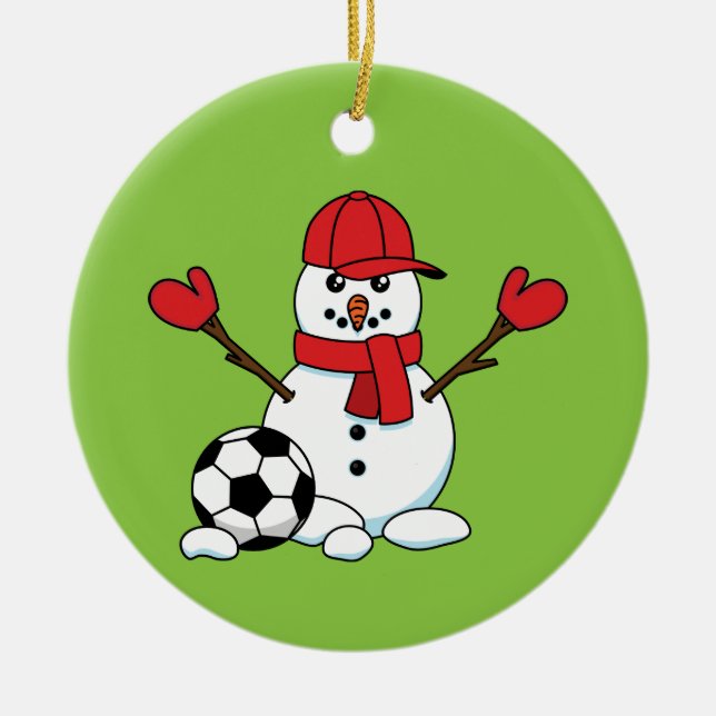 Funny Snowman mit Fußball Keramik Ornament (Vorne)