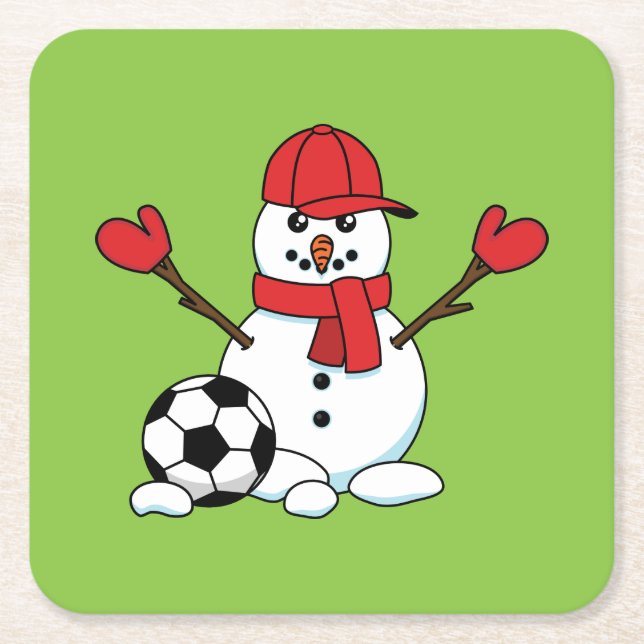 Funny Snowman mit Fußball Rechteckiger Pappuntersetzer (Vorderseite)