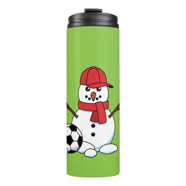 Funny Snowman mit Fußball Thermosbecher (Vorderseite)
