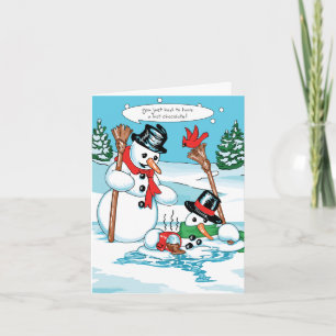Funny Snowman mit Hot Chocolate Cartoon Feiertagskarte