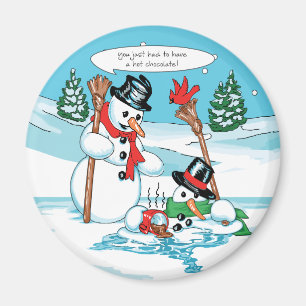 Funny Snowman mit Hot Chocolate Cartoon Magnet