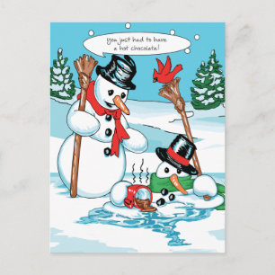 Funny Snowman mit Hot Chocolate Cartoon Postkarte