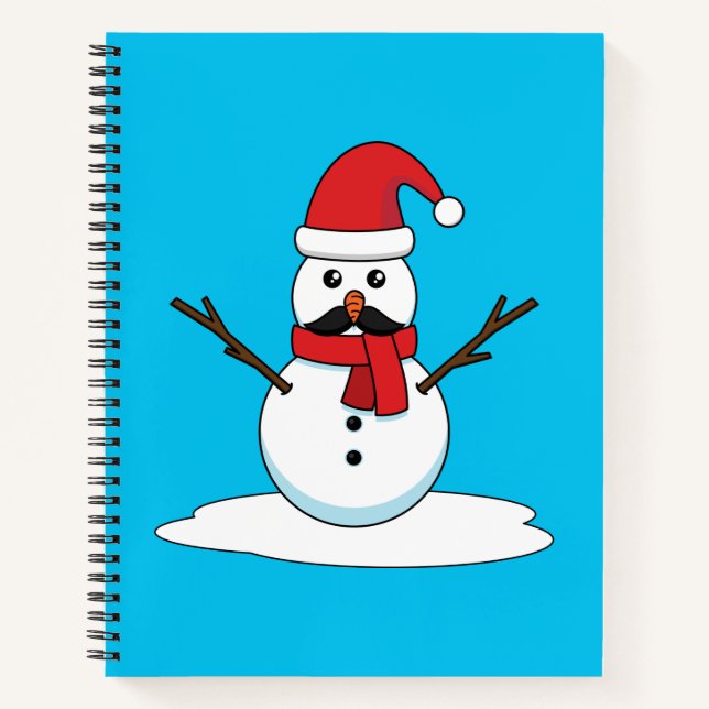 Funny Snowman mit Mustache und Carrot Notizbuch (Vorderseite)