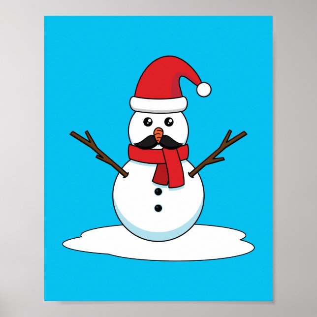 Funny Snowman mit Mustache und Carrot Poster (Vorne)