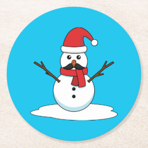 Funny Snowman mit Mustache und Carrot Runder Pappuntersetzer