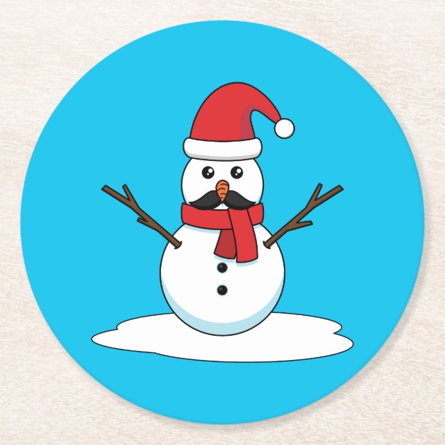 Funny Snowman mit Mustache und Carrot Runder Pappuntersetzer (Vorderseite)