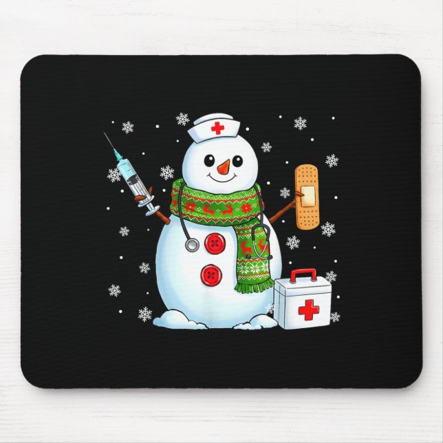 Funny Snowman Nurse Pjs Pajamas Christmas Xmas Wom Mousepad (Vorne)