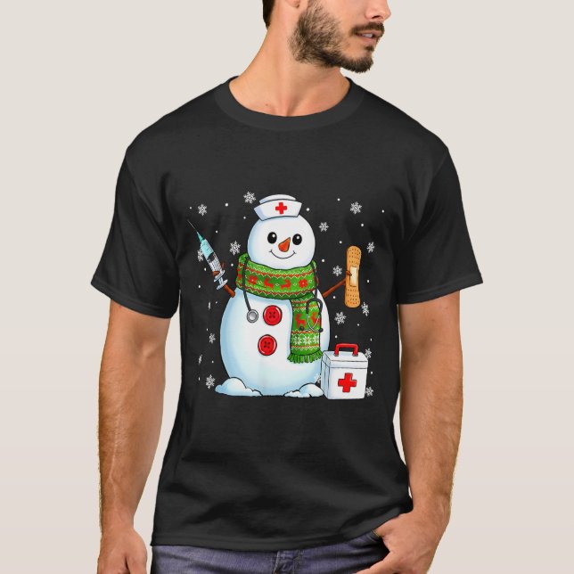 Funny Snowman Nurse Pjs Pajamas Christmas Xmas Wom T-Shirt (Vorderseite)