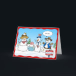 Funny Snowman Patriotic Weihnachten<br><div class="desc">Liebe, Lachen während der Ferienzeit zu verbreiten? Hier sind einige lustige Schneemannskarten, die Sie an Familie und Freunde schicken können! Dieses neue, originelle Design von Raphaela Wilson zeigt einen patriotischen Schneemannwettbewerb.. Wer kann nun einen majestätischen Glatzenadler schlagen? Ändern Sie, was die Zitatblasen sagen, und offenbaren Sie eine zusätzliche Anführungsblase, wenn...</div>
