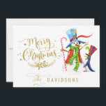 Funny Snowman Penguin Gold Glitzer Frohe Weihnacht Feiertagskarte<br><div class="desc">Einzigartige Aquarellfarbe niedlich & lustig Snowman und Pinguin,  Rudolph Rentier und Snowman,  Imitate Gold Glitzer Zierhand mit dem Buchstaben "Frohe Weihnachten",  "Die" Kalligraphie. Verwenden Sie das Tool Personalisieren,  um Ihre Informationen hinzuzufügen,  die Nachricht zu ändern. Mehr Ideen in meiner einzigartigen Weihnachtskollektion.</div>
