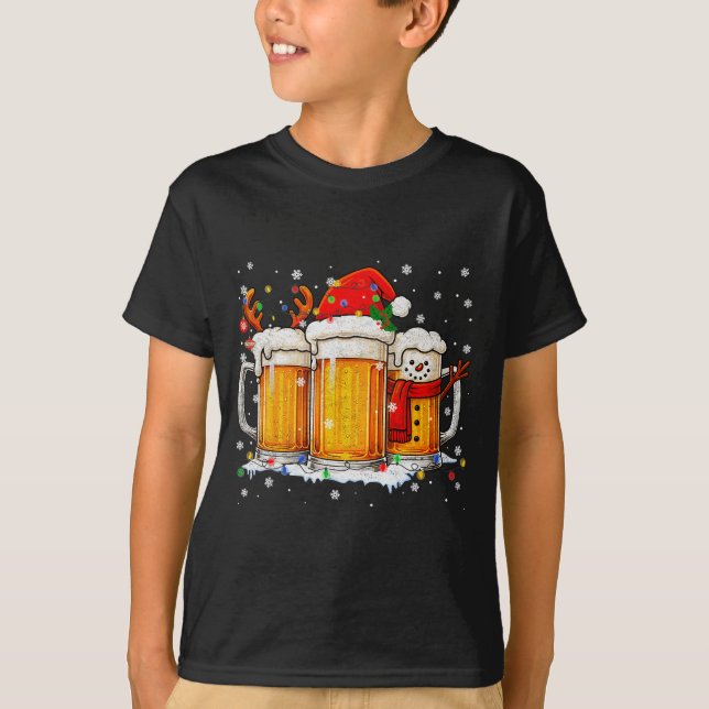 Funny Snowman Santa Hat Drink Christmas Xmas Men  T-Shirt (Vorderseite)