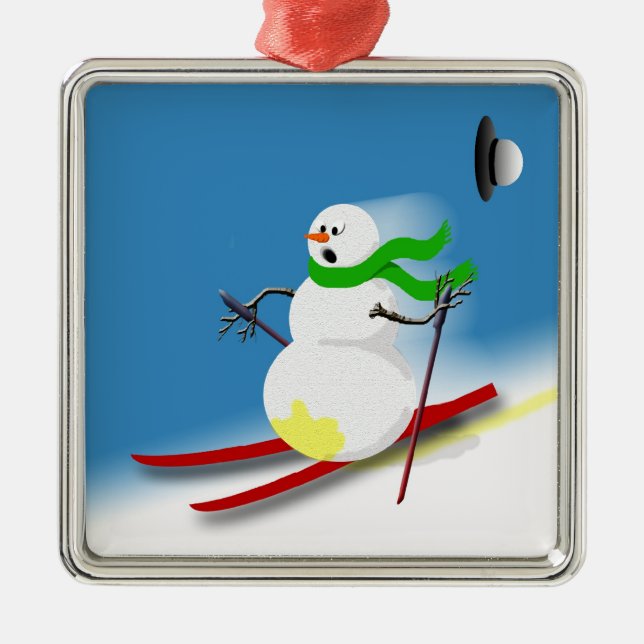 Funny Snowman Ski Joke Holiday Weihnachtsdekor Silbernes Ornament (Vorne)