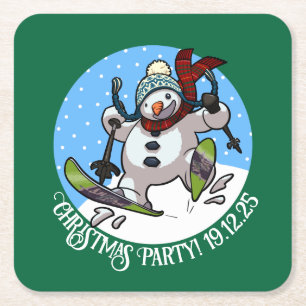 Funny Snowman Skifahren Weihnachts-Party Jahr Cart Rechteckiger Pappuntersetzer