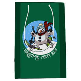 Funny Snowman Skiing Weihnachten Party 2025 Cartoo Mittlere Geschenktüte