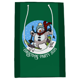 Funny Snowman Skiing Weihnachten Party 2025 Cartoo Mittlere Geschenktüte