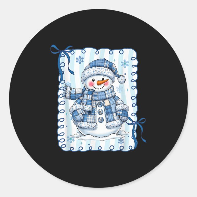 Funny Snowman Snowflake Merry Christmas Xmas Famil Runder Aufkleber (Vorderseite)