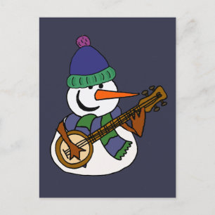 Funny Snowman Spielen Banjo Artwork Postkarte