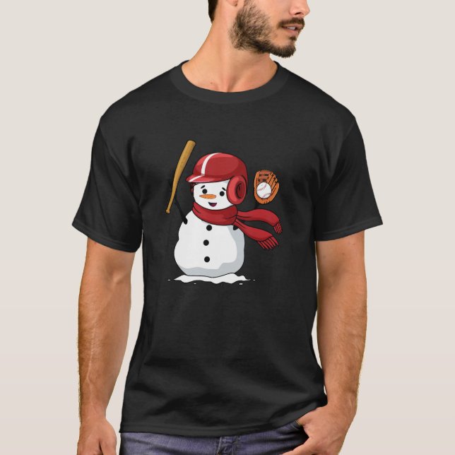 Funny Snowman spielt Baseball T-Shirt (Vorderseite)