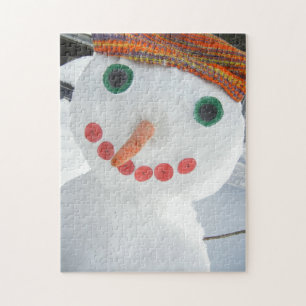 Funny Snowman trägt Orange Hat Whimsical Foto Puzzle
