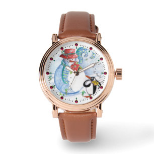FUNNY SNOWMAN UND PENGUIN'S WINTER SERENADE ARMBANDUHR