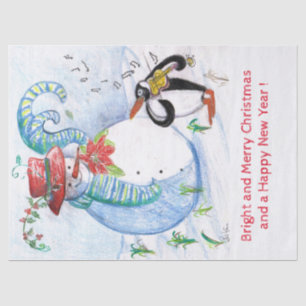 FUNNY SNOWMAN UND PENGUIN'S WINTER SERENADE SEIDENPAPIER