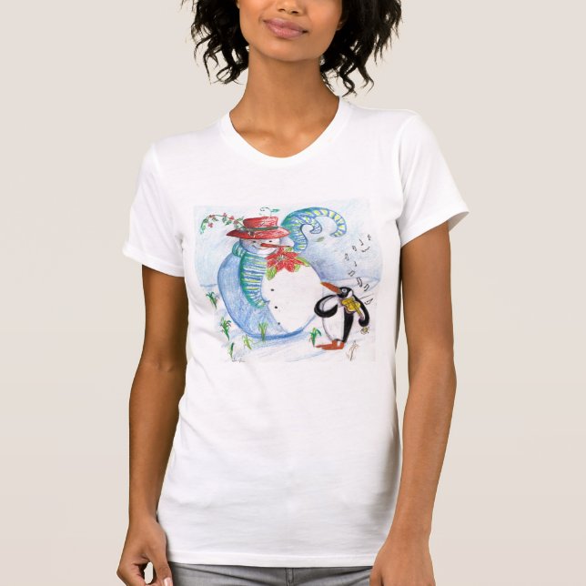 FUNNY SNOWMAN UND PENGUIN'S WINTER SERENADE T-Shirt (Vorderseite)