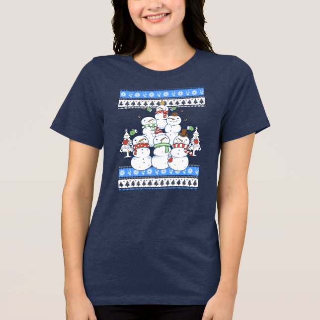 Funny Snowman Weihnachtsbaum Tri-Blend Shirt (Vorderseite)