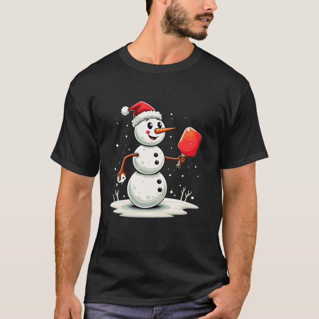 Funny Snowman Weihnachtsmannmütze Pickleball Playe T-Shirt (Vorderseite)