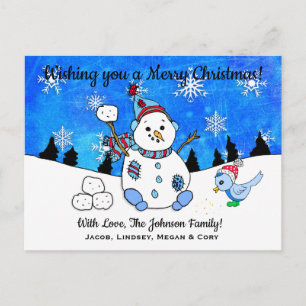 Funny Snowman wirft Snowball Weihnachten Postkarte