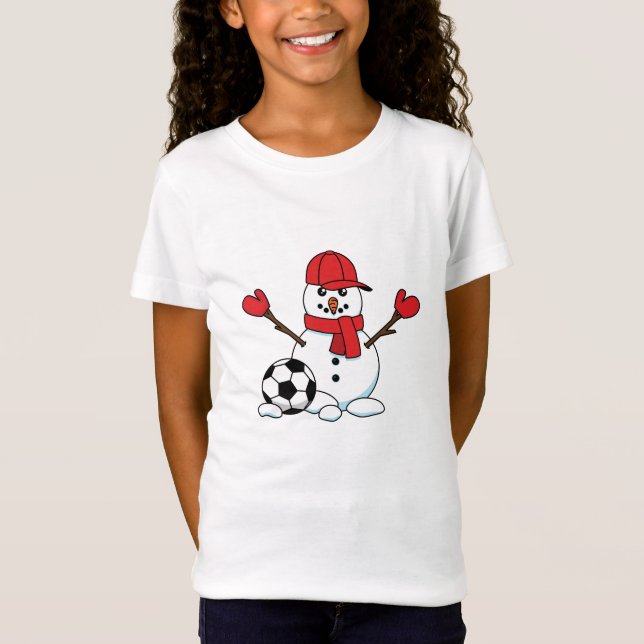 Funny Snowman with Soccer Ball T-Shirt (Vorderseite)