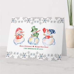 Funny Snowmen Frohe Weihnachtskristalle Snowflakes Karte