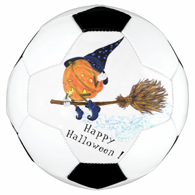 Funny Soccer Ball Halloween Hexenkürbis Flying (Vorderseite)