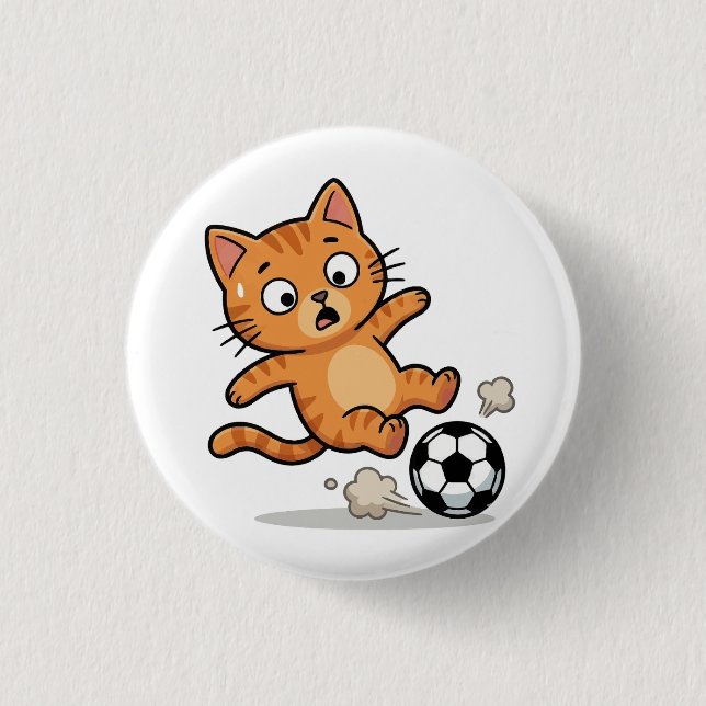 Funny Soccer Cat Kicking Ball Button (Vorderseite)