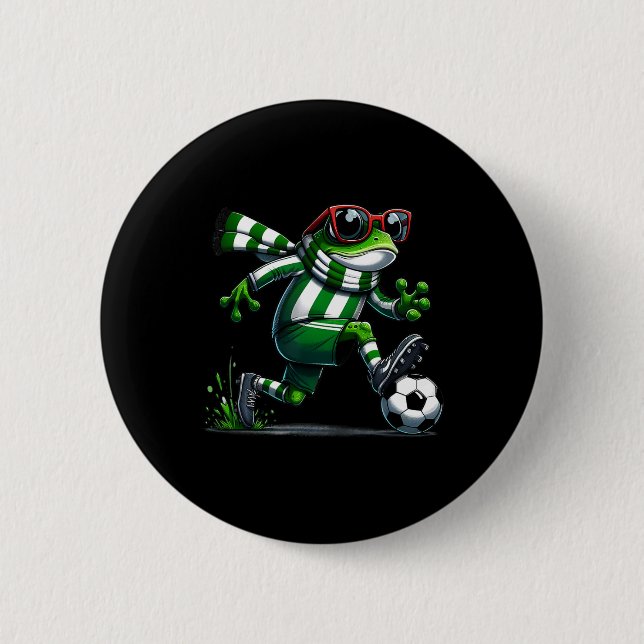 Funny Soccer Frog Animal Graphic Frog Playing Socc Button (Vorderseite)