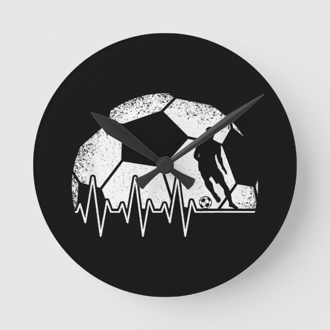 Funny Soccer Heartbeat Soccer Player Runde Wanduhr (Vorderseite)