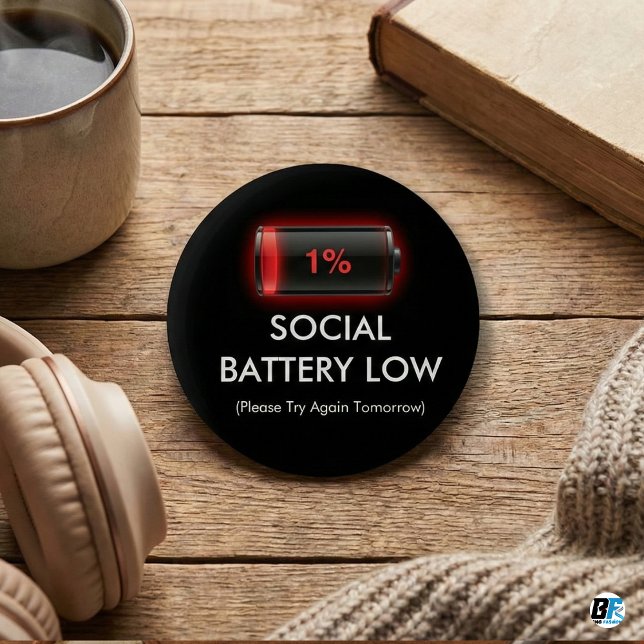 Funny Social Battery Low 1% Red Loading Bar Introv Button (Von Creator hochgeladen)